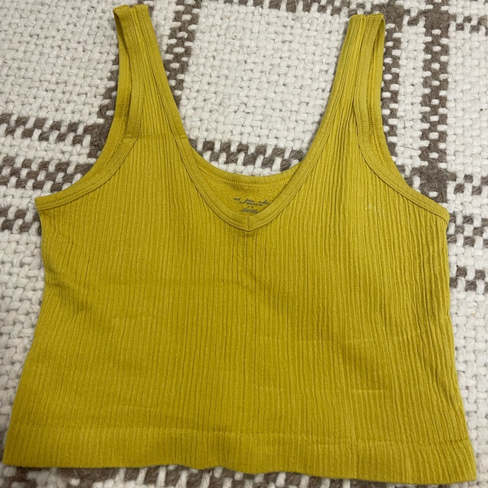 Free People Gold Ribbed Sleeveless Crop Tank
